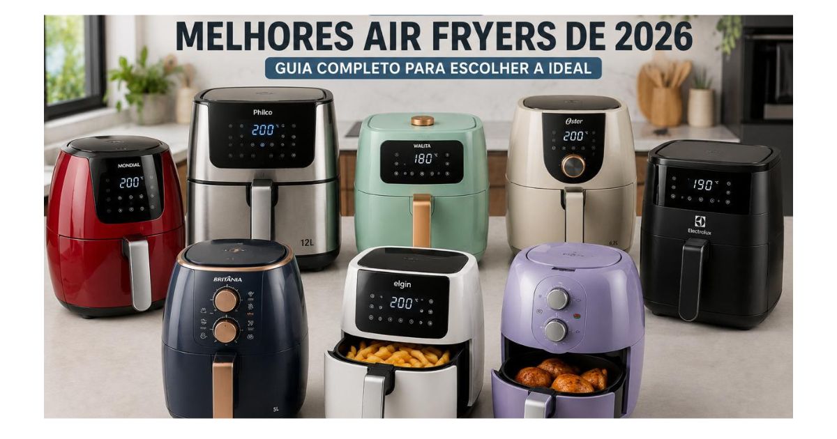 Top 7 melhores air fryers de 2026 de diferentes tamanhos e modelos.